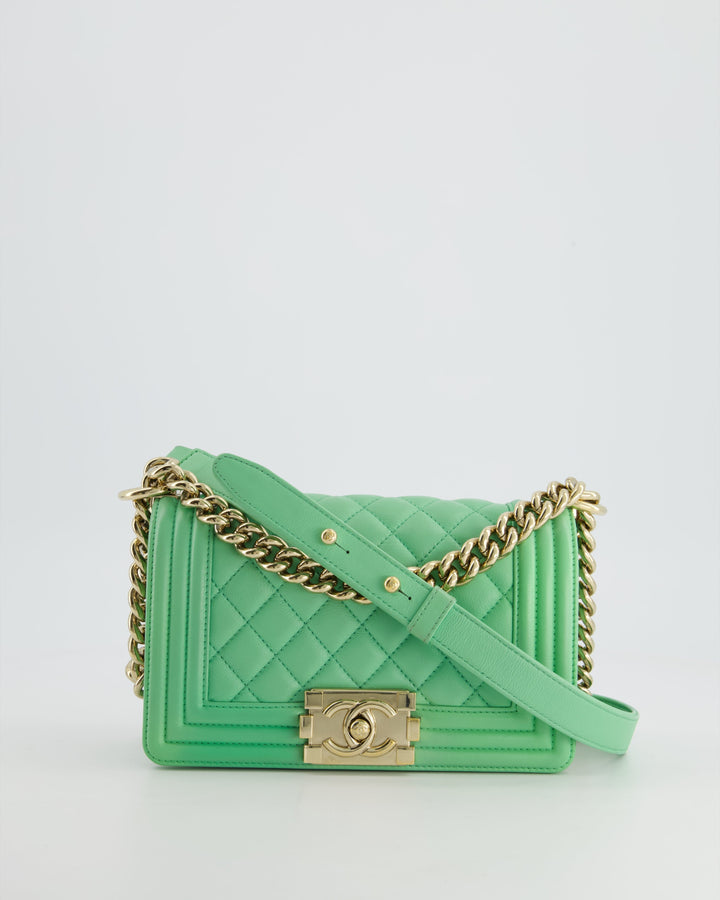 *HOT* Top Quality Chanel Mint Green Small Boy Bag in Shiny Calfskin Leather with Champagne Gold Hardware