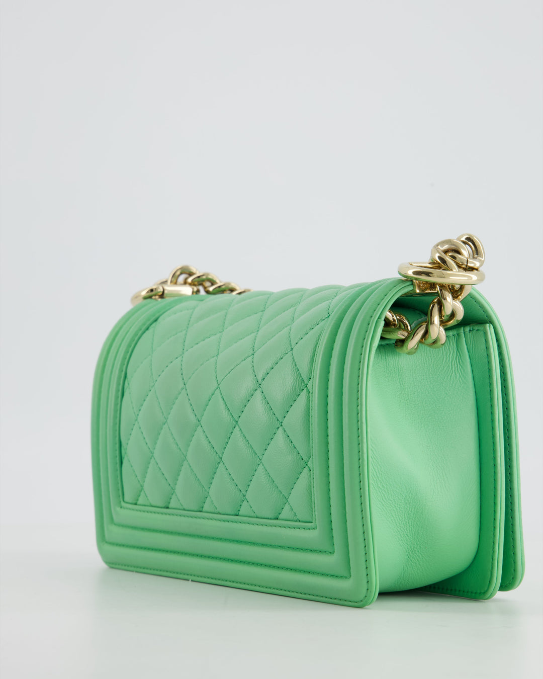 *HOT* Top Quality Chanel Mint Green Small Boy Bag in Shiny Calfskin Leather with Champagne Gold Hardware