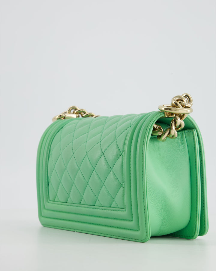 *HOT* Top Quality Chanel Mint Green Small Boy Bag in Shiny Calfskin Leather with Champagne Gold Hardware
