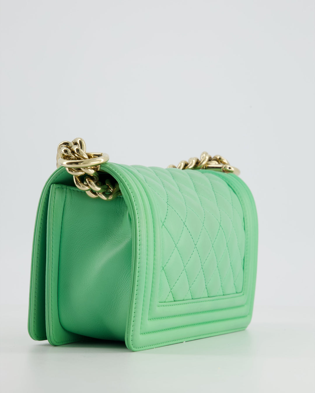 *HOT* Top Quality Chanel Mint Green Small Boy Bag in Shiny Calfskin Leather with Champagne Gold Hardware