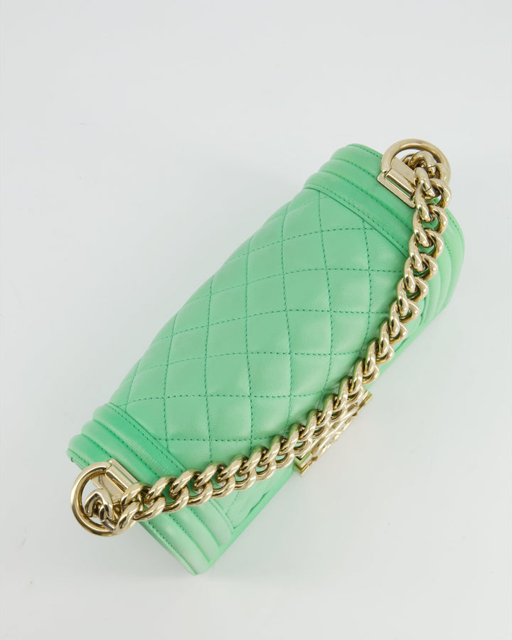 *HOT* Top Quality Chanel Mint Green Small Boy Bag in Shiny Calfskin Leather with Champagne Gold Hardware