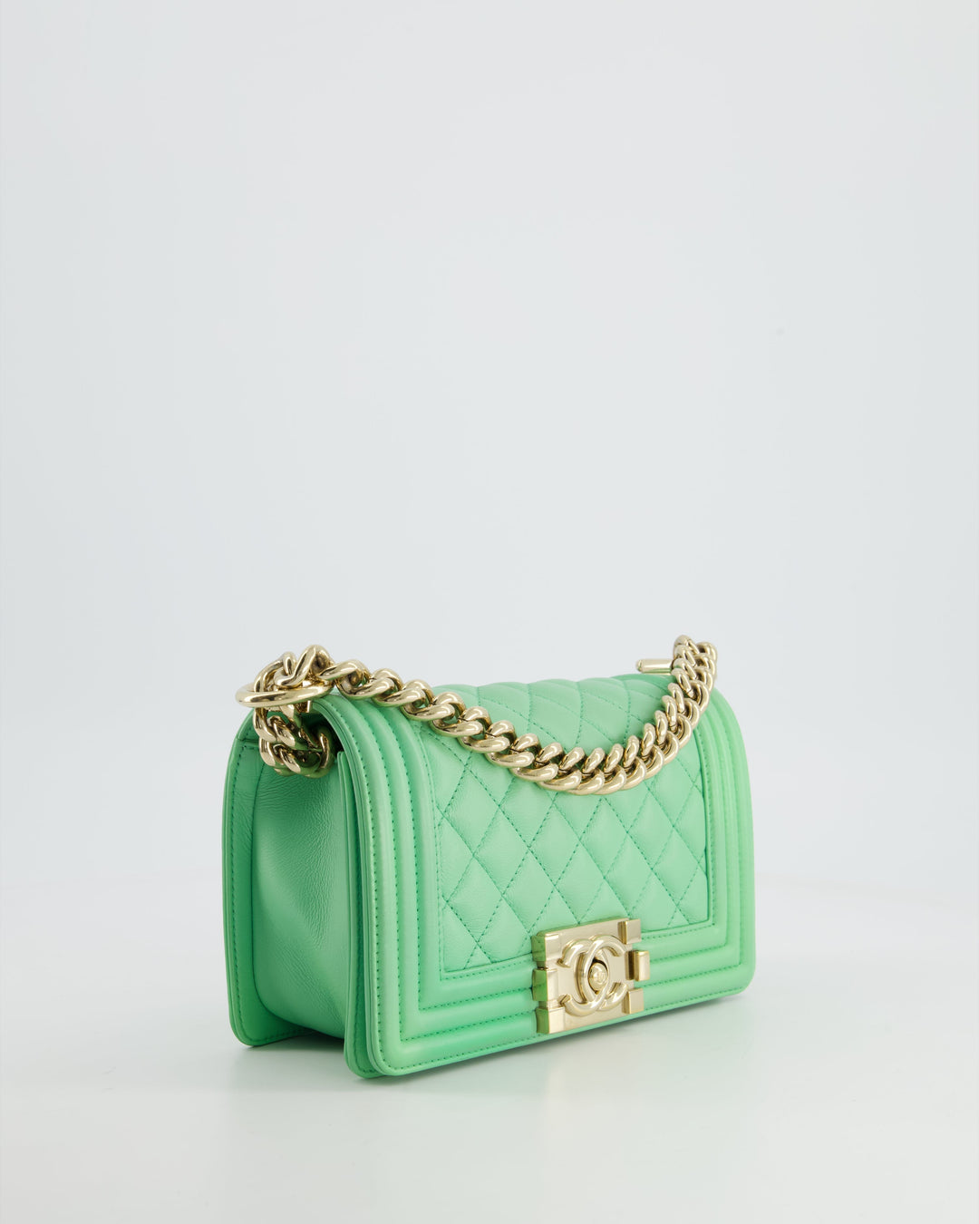 *HOT* Top Quality Chanel Mint Green Small Boy Bag in Shiny Calfskin Leather with Champagne Gold Hardware