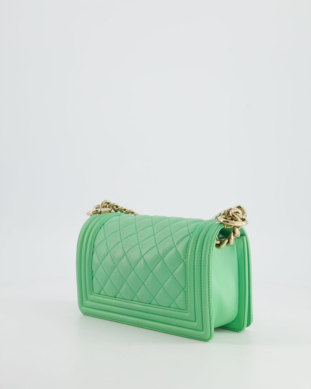 *HOT* Top Quality Chanel Mint Green Small Boy Bag in Shiny Calfskin Leather with Champagne Gold Hardware