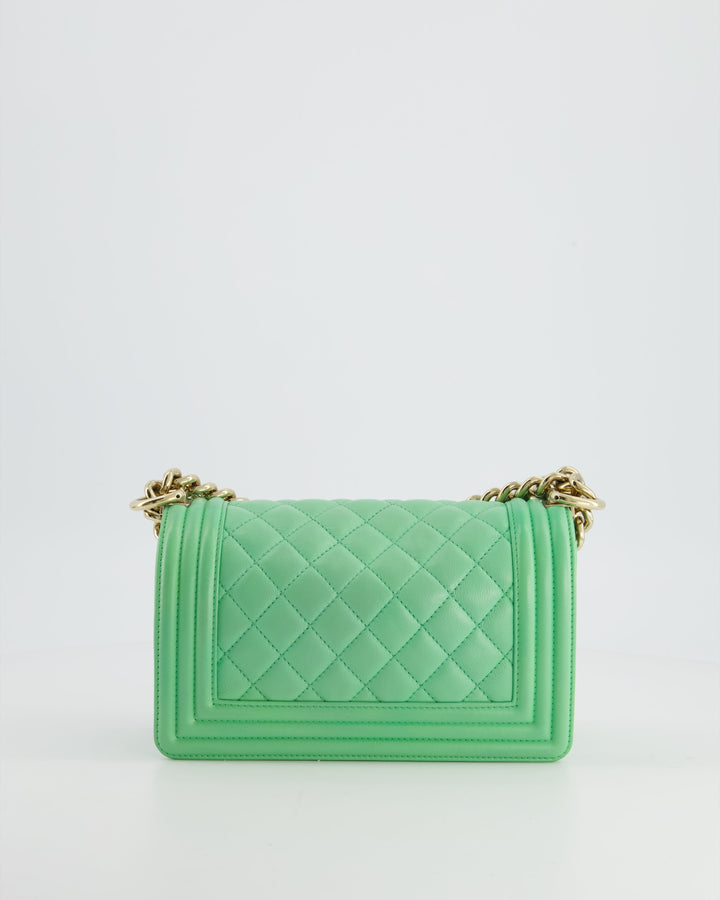 *HOT* Top Quality Chanel Mint Green Small Boy Bag in Shiny Calfskin Leather with Champagne Gold Hardware