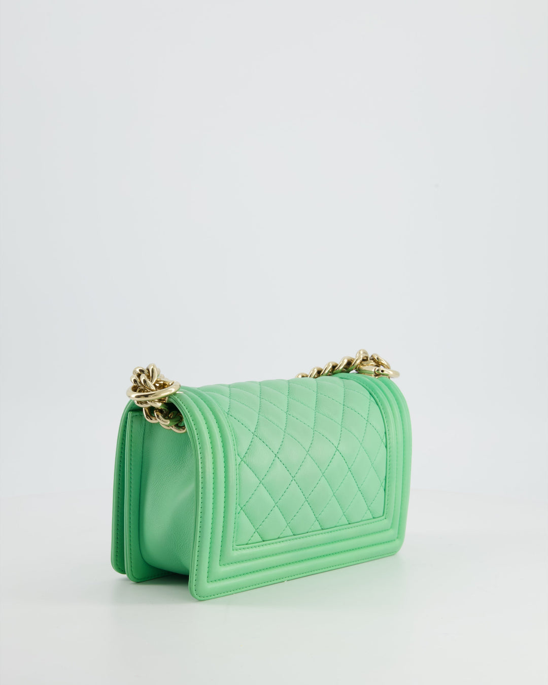 *HOT* Top Quality Chanel Mint Green Small Boy Bag in Shiny Calfskin Leather with Champagne Gold Hardware