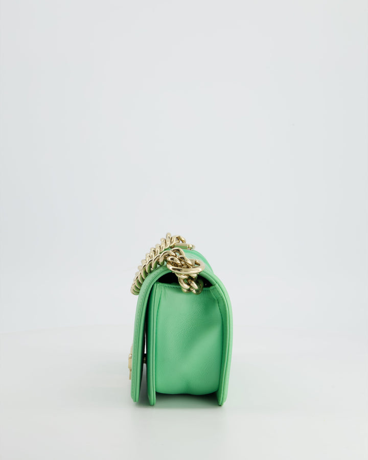 *HOT* Top Quality Chanel Mint Green Small Boy Bag in Shiny Calfskin Leather with Champagne Gold Hardware