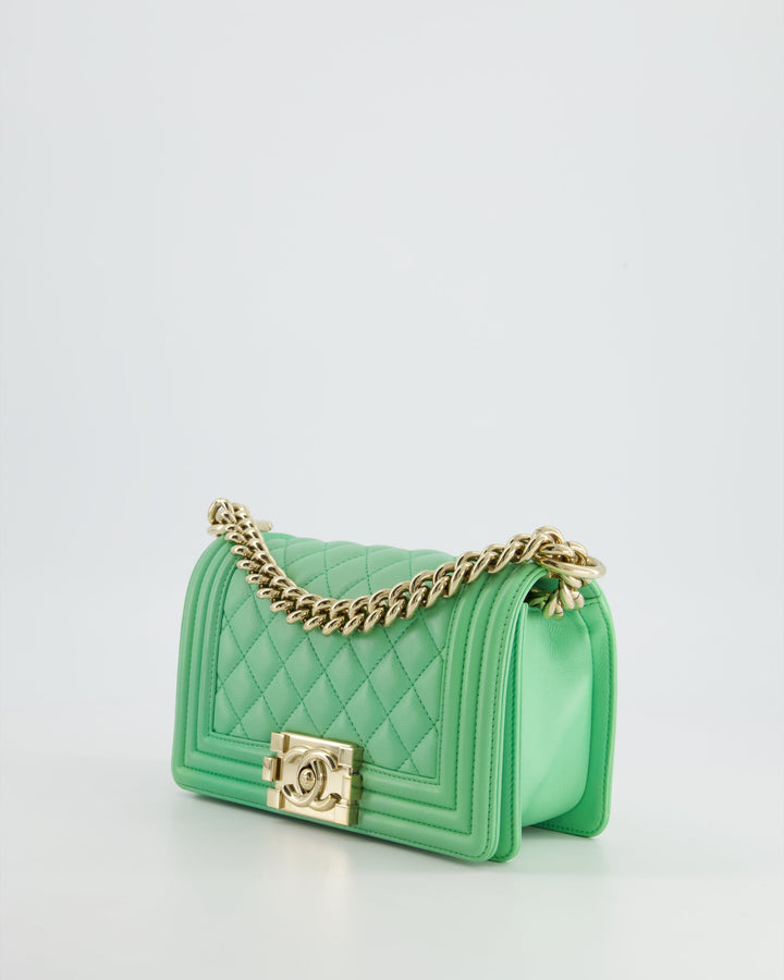 *HOT* Top Quality Chanel Mint Green Small Boy Bag in Shiny Calfskin Leather with Champagne Gold Hardware