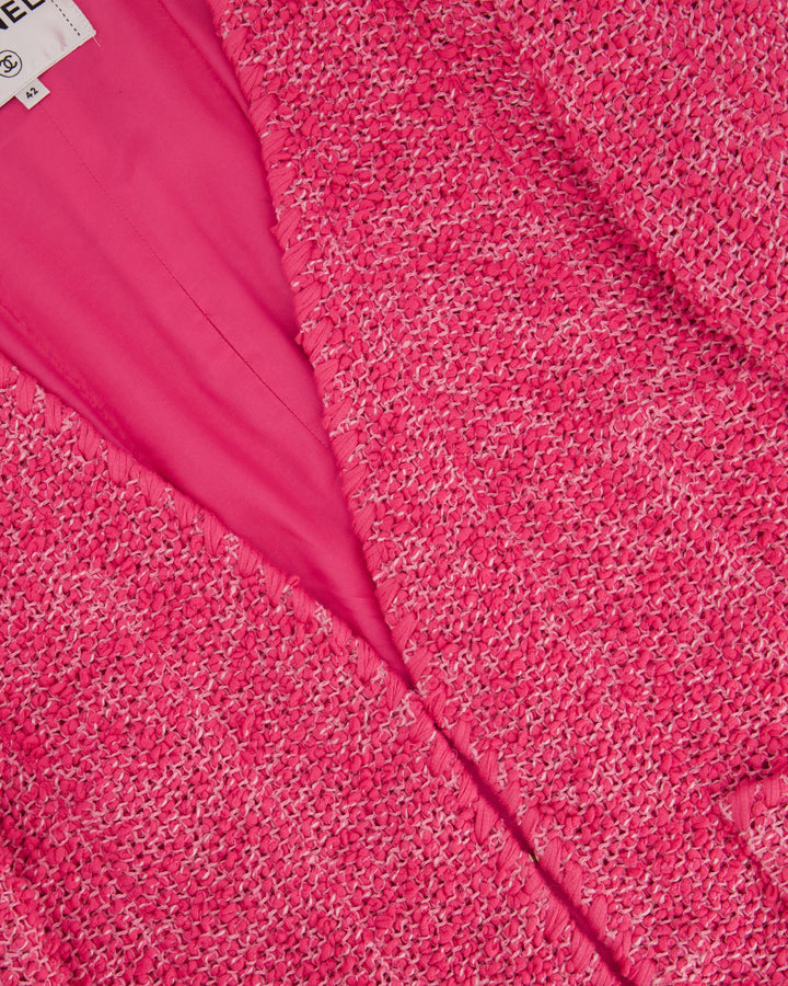 *HOT* Top Quality Chanel 21C Pink Tweed Jacket and Skirt Set with CC Logo Buttons Size FR 42 (UK 14)