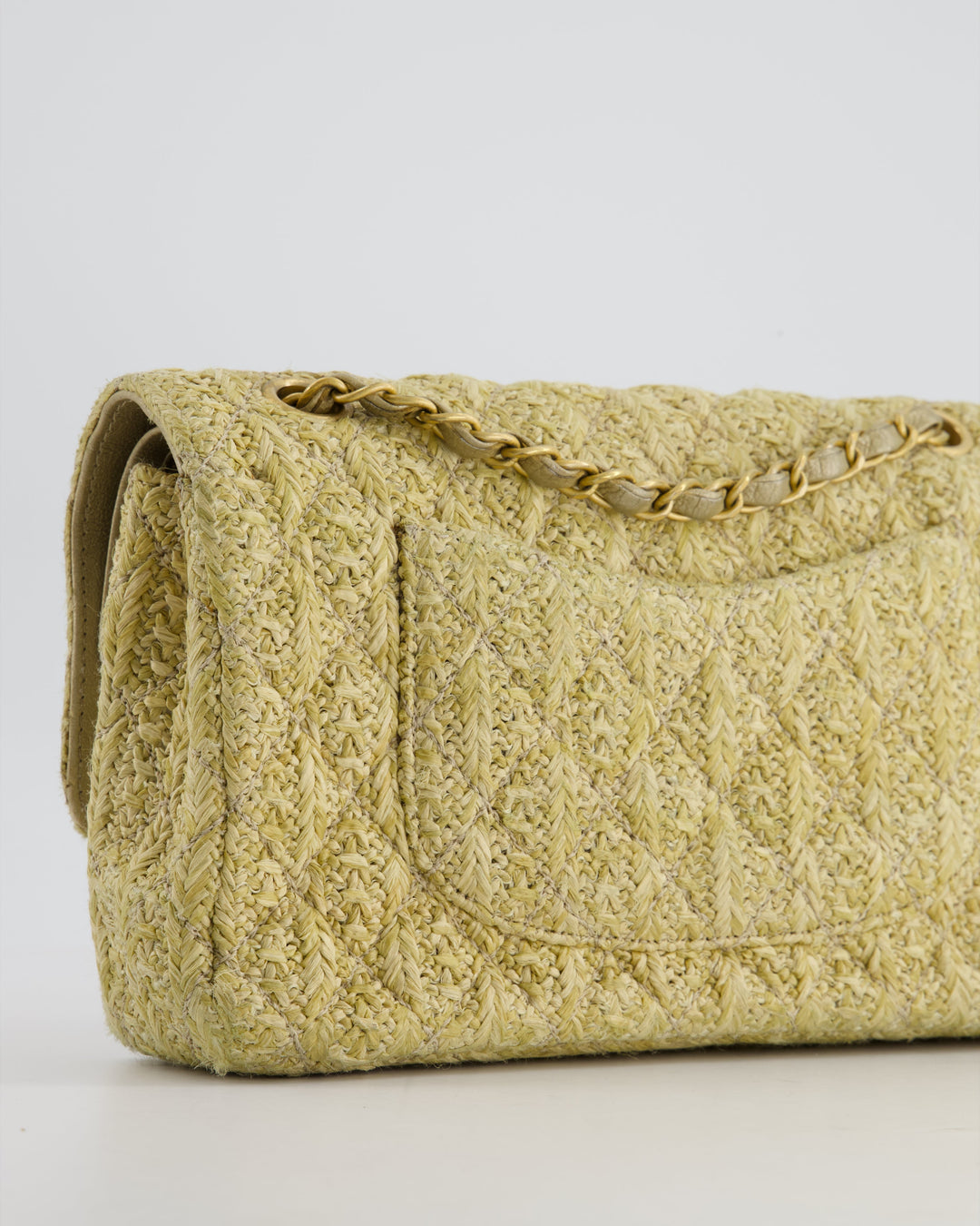 *SUPER HOT* Top Quality Chanel Beige Raffia Medium Classic Double Flap Bag with Brushed Gold Hardware and Gold Leather Interior