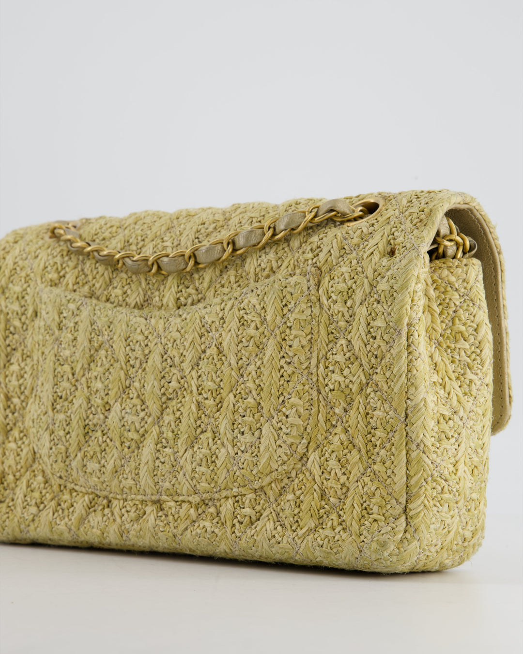 *SUPER HOT* Top Quality Chanel Beige Raffia Medium Classic Double Flap Bag with Brushed Gold Hardware and Gold Leather Interior