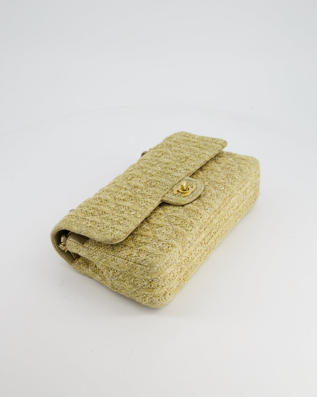 *SUPER HOT* Top Quality Chanel Beige Raffia Medium Classic Double Flap Bag with Brushed Gold Hardware and Gold Leather Interior
