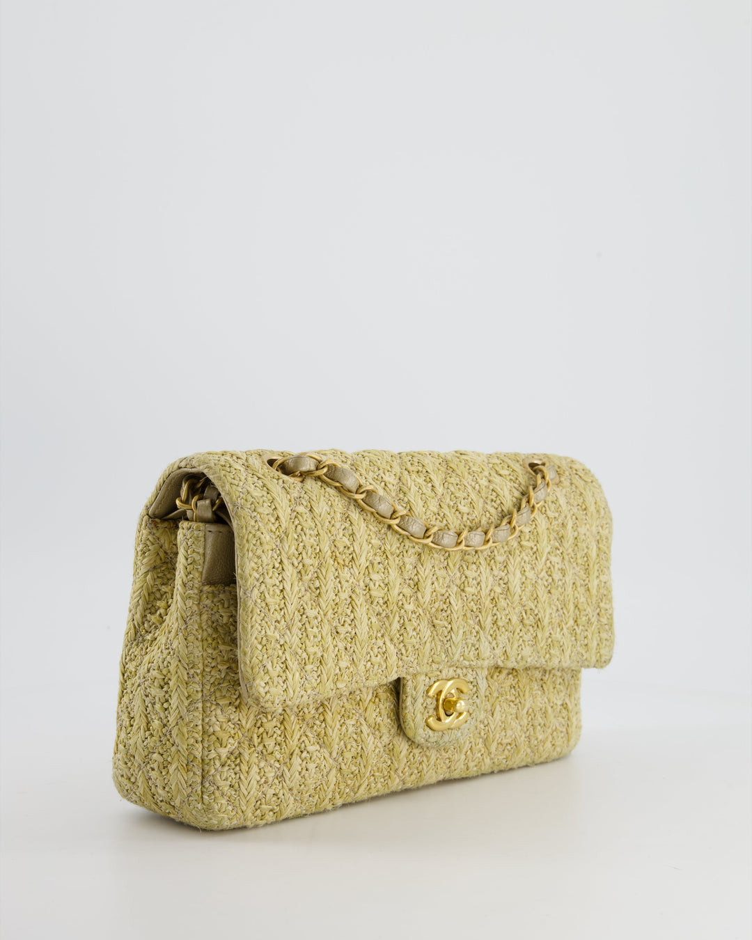 *SUPER HOT* Top Quality Chanel Beige Raffia Medium Classic Double Flap Bag with Brushed Gold Hardware and Gold Leather Interior