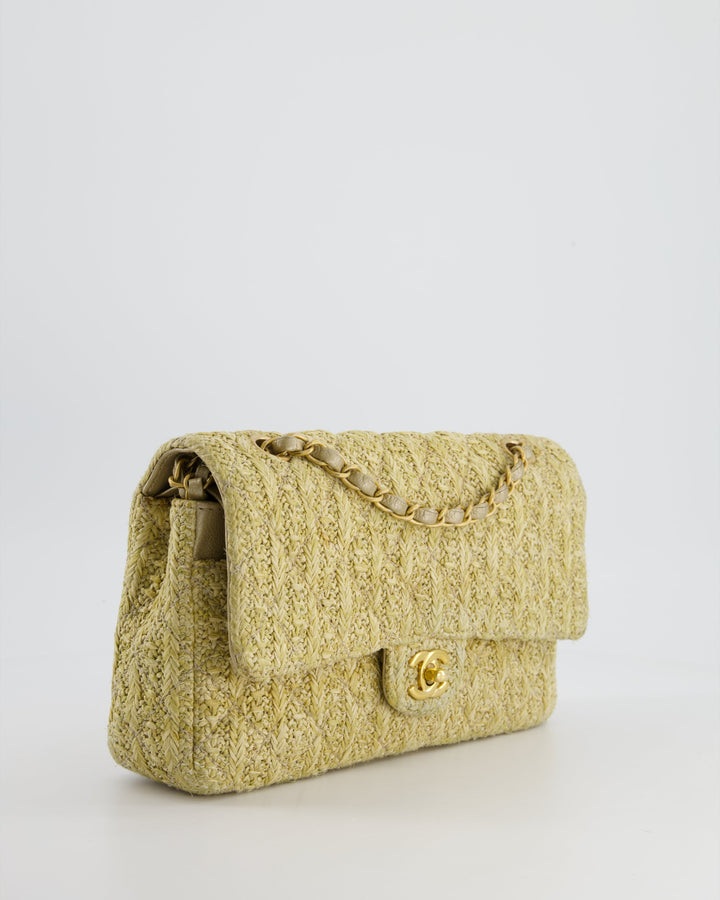*SUPER HOT* Top Quality Chanel Beige Raffia Medium Classic Double Flap Bag with Brushed Gold Hardware and Gold Leather Interior