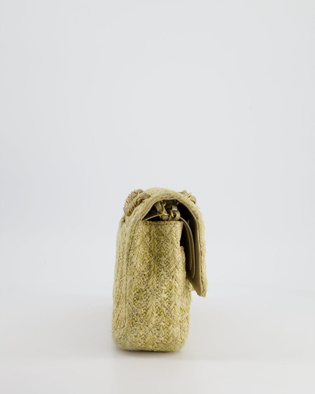 *SUPER HOT* Top Quality Chanel Beige Raffia Medium Classic Double Flap Bag with Brushed Gold Hardware and Gold Leather Interior
