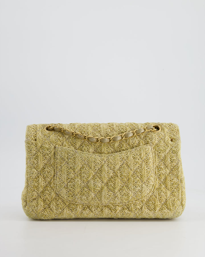 *SUPER HOT* Top Quality Chanel Beige Raffia Medium Classic Double Flap Bag with Brushed Gold Hardware and Gold Leather Interior