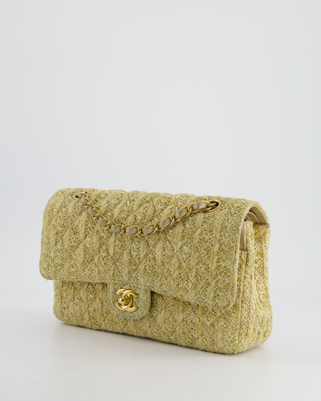 *SUPER HOT* Top Quality Chanel Beige Raffia Medium Classic Double Flap Bag with Brushed Gold Hardware and Gold Leather Interior