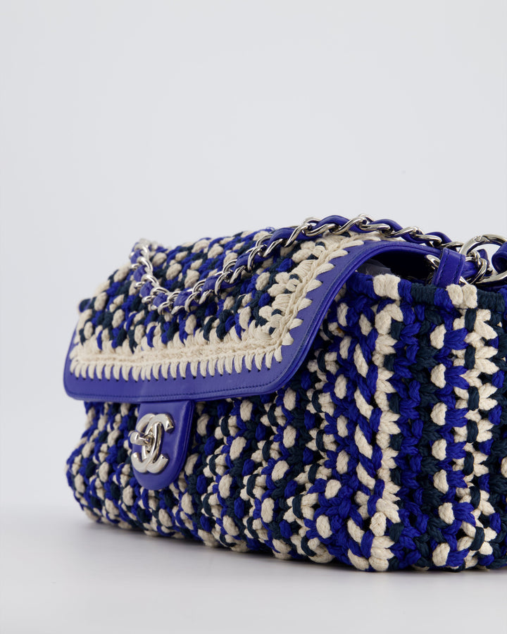 *RARE* Top Quality Chanel Navy, Blue and Cream Crochet Flap Bag with Silver Hardware