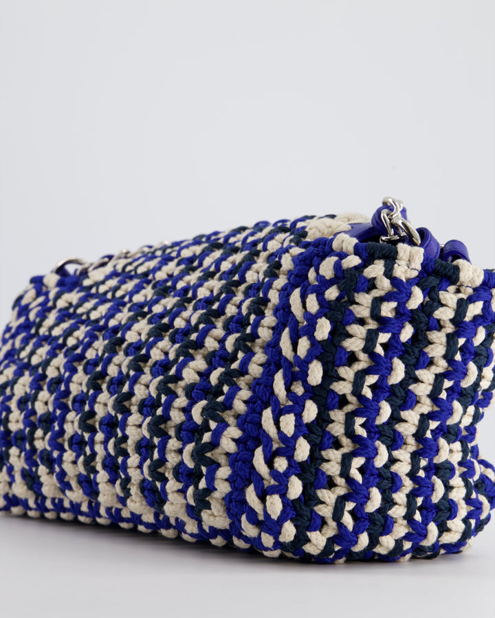*RARE* Top Quality Chanel Navy, Blue and Cream Crochet Flap Bag with Silver Hardware