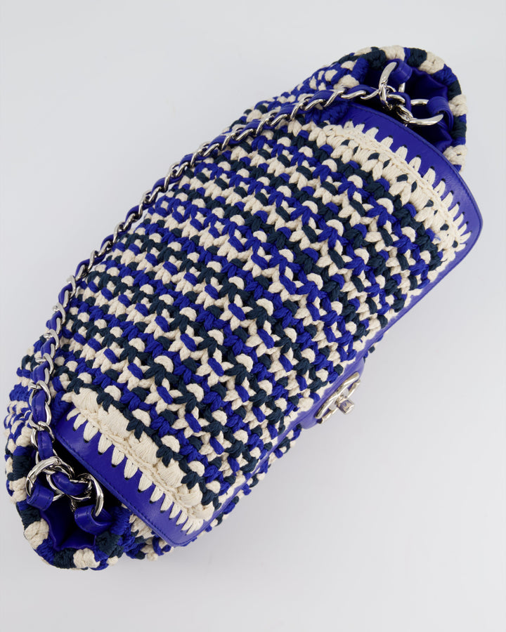 *RARE* Top Quality Chanel Navy, Blue and Cream Crochet Flap Bag with Silver Hardware