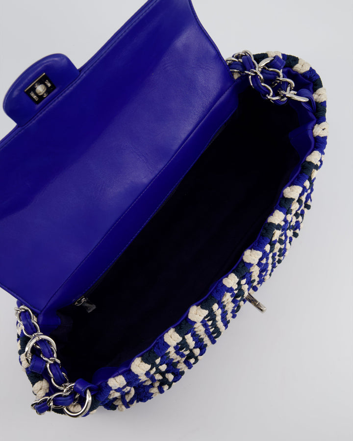 *RARE* Top Quality Chanel Navy, Blue and Cream Crochet Flap Bag with Silver Hardware