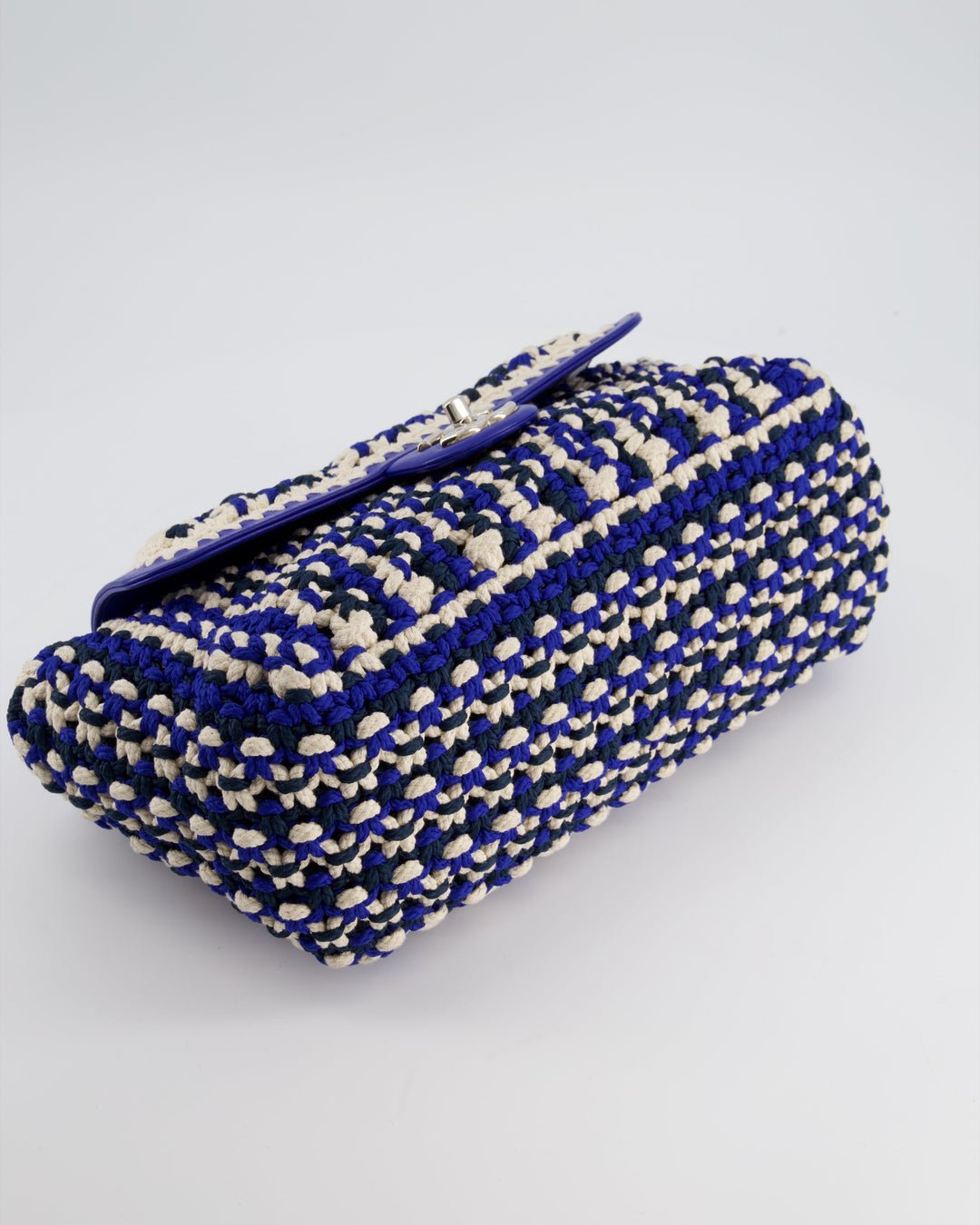 *RARE* Top Quality Chanel Navy, Blue and Cream Crochet Flap Bag with Silver Hardware