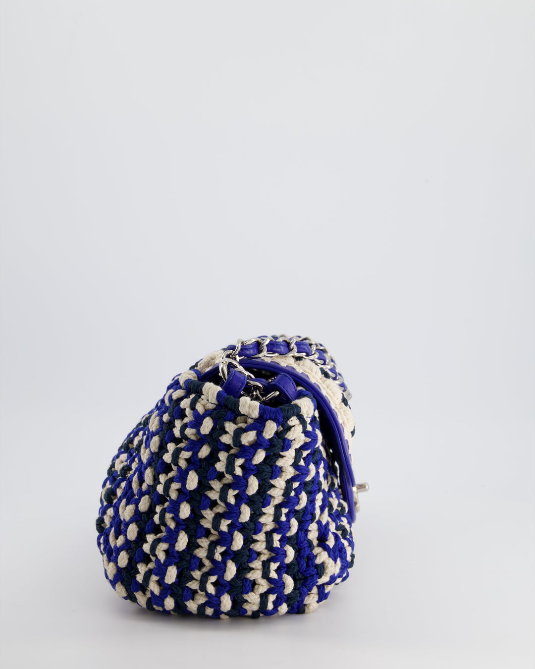 *RARE* Top Quality Chanel Navy, Blue and Cream Crochet Flap Bag with Silver Hardware