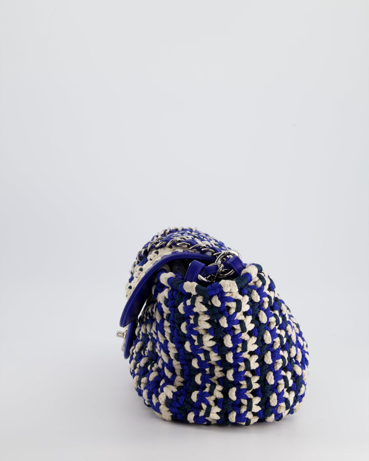 *RARE* Top Quality Chanel Navy, Blue and Cream Crochet Flap Bag with Silver Hardware