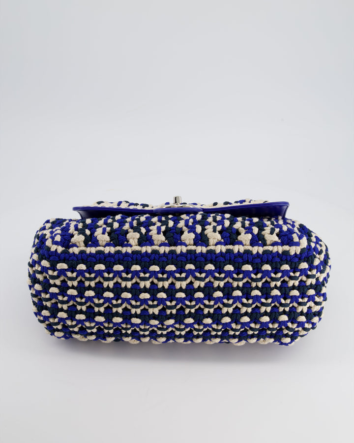 *RARE* Top Quality Chanel Navy, Blue and Cream Crochet Flap Bag with Silver Hardware