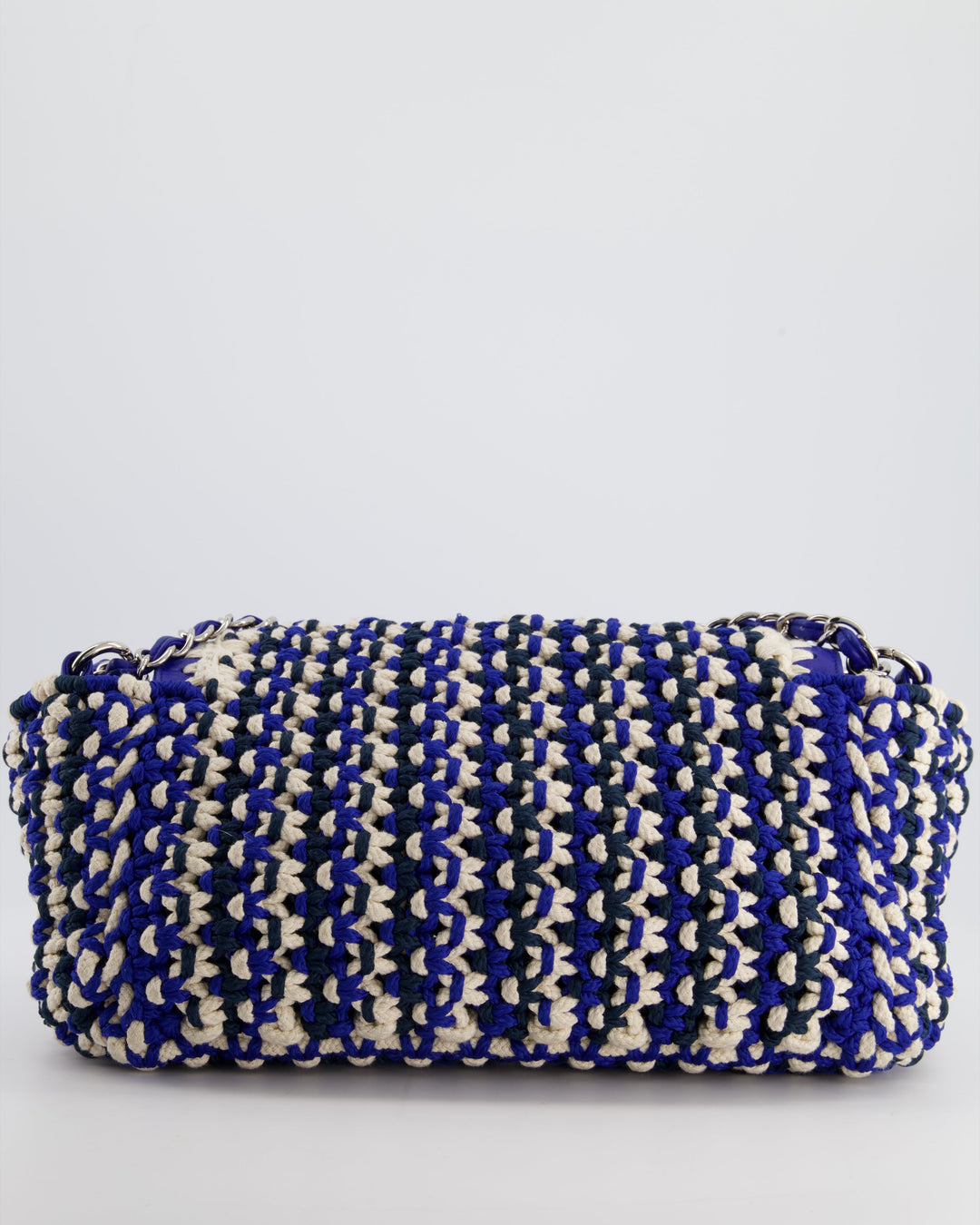 *RARE* Top Quality Chanel Navy, Blue and Cream Crochet Flap Bag with Silver Hardware