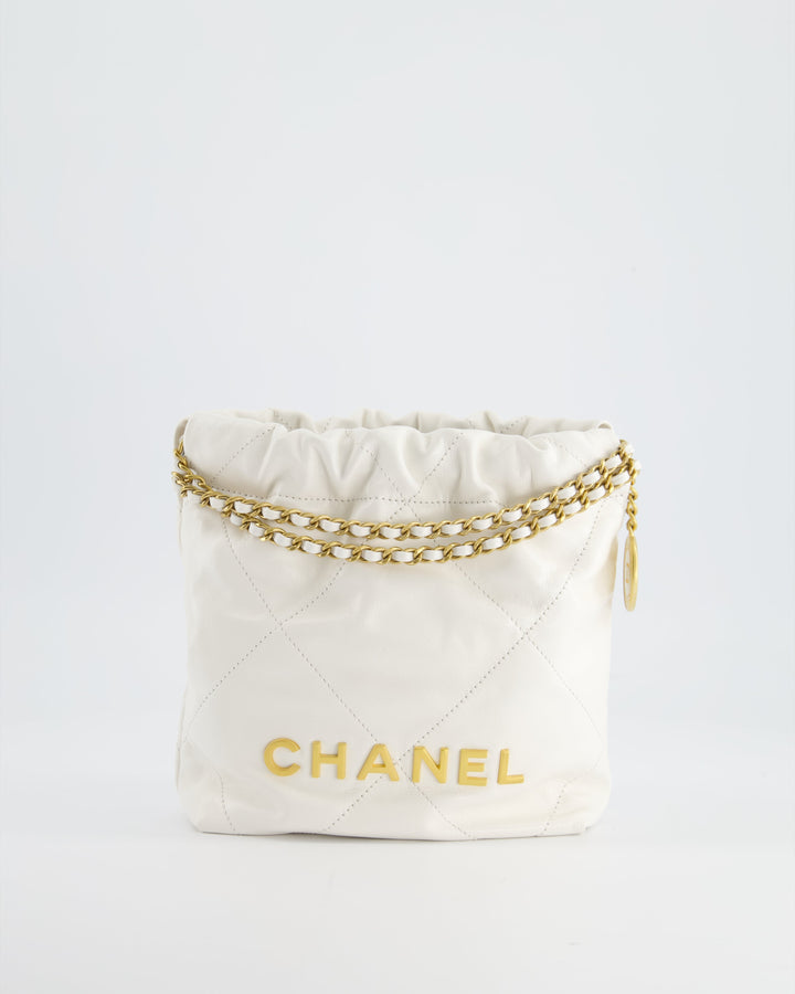 *HOT* Top Quality Chanel Mini 22 Bag in White Calfskin with Gold Hardware