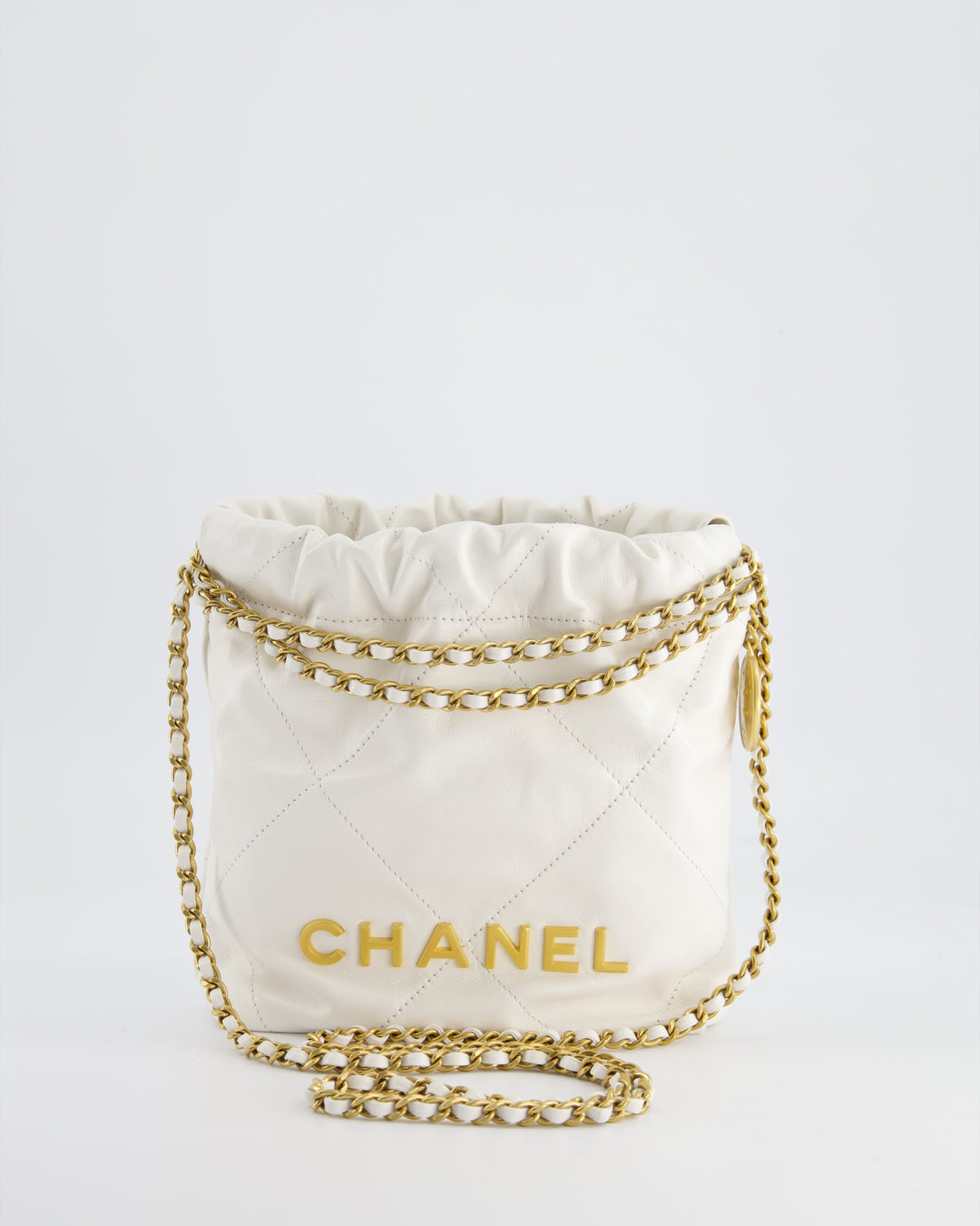 *HOT* Top Quality Chanel Mini 22 Bag in White Calfskin with Gold Hardware