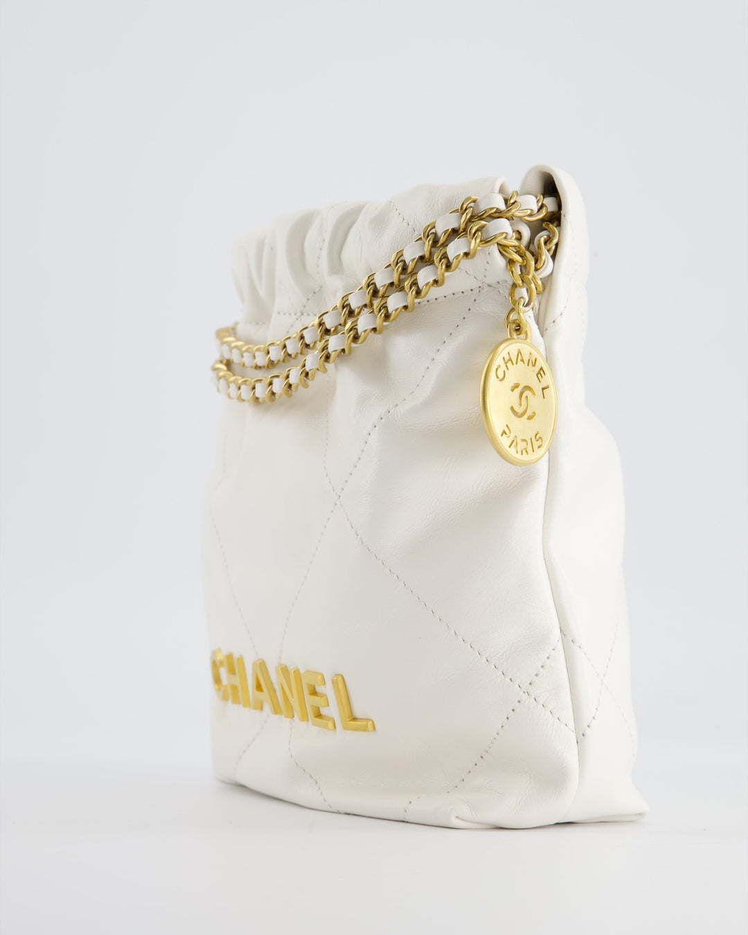 *HOT* Top Quality Chanel Mini 22 Bag in White Calfskin with Gold Hardware