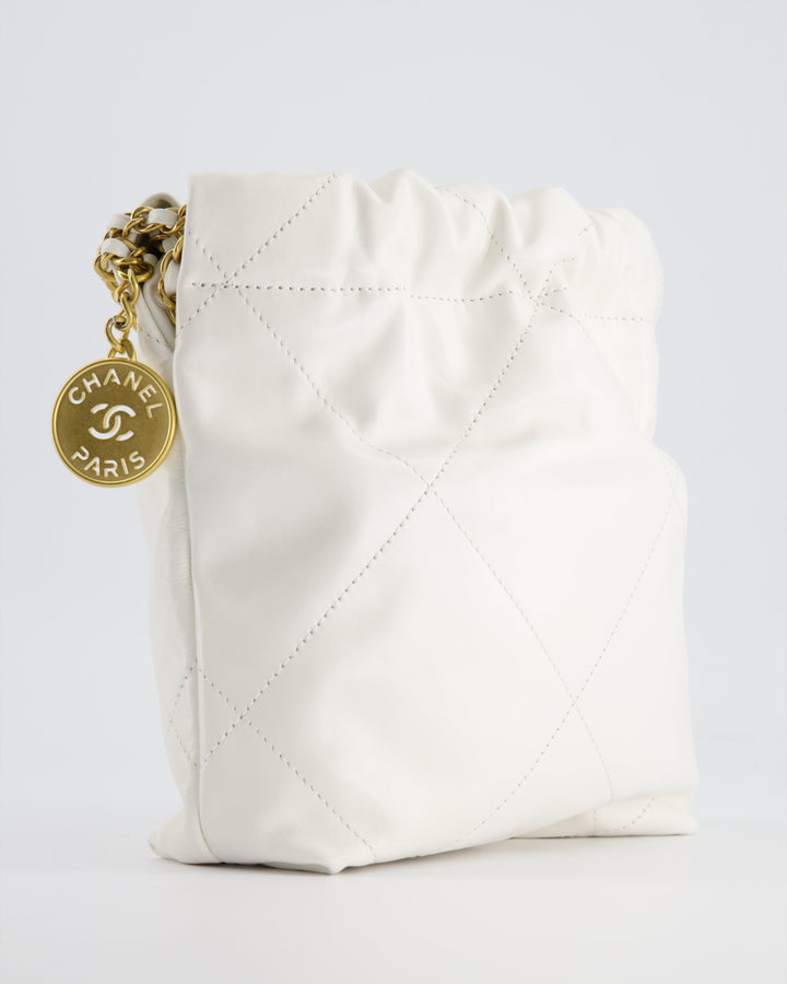 *HOT* Top Quality Chanel Mini 22 Bag in White Calfskin with Gold Hardware