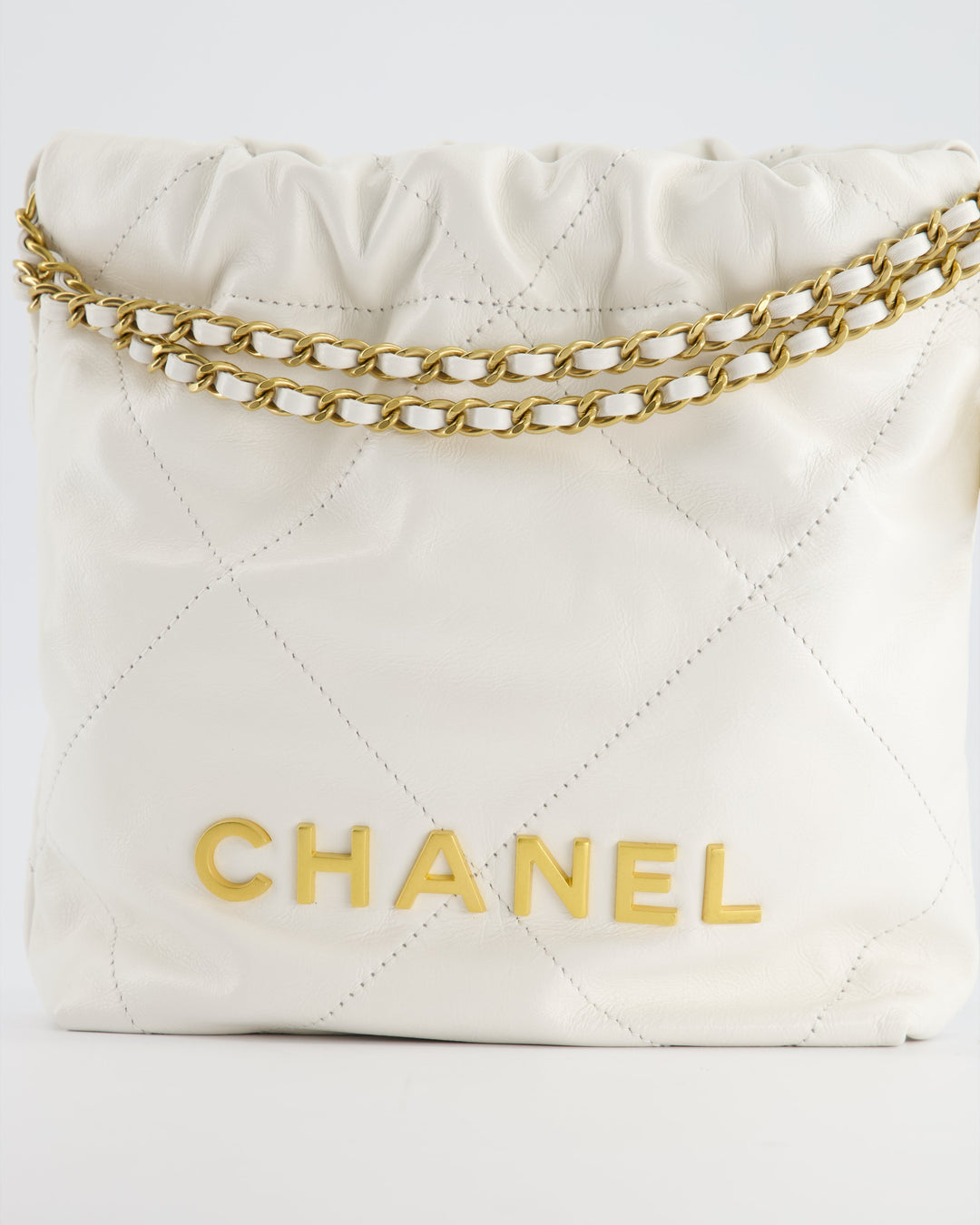 *HOT* Top Quality Chanel Mini 22 Bag in White Calfskin with Gold Hardware