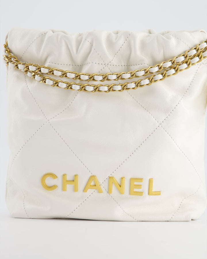 *HOT* Chanel Mini 22 Bag in White Calfskin with Gold Hardware