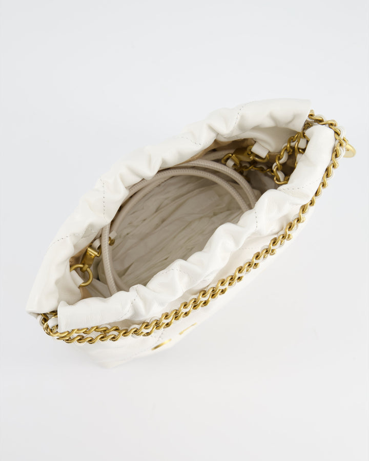 *HOT* Top Quality Chanel Mini 22 Bag in White Calfskin with Gold Hardware