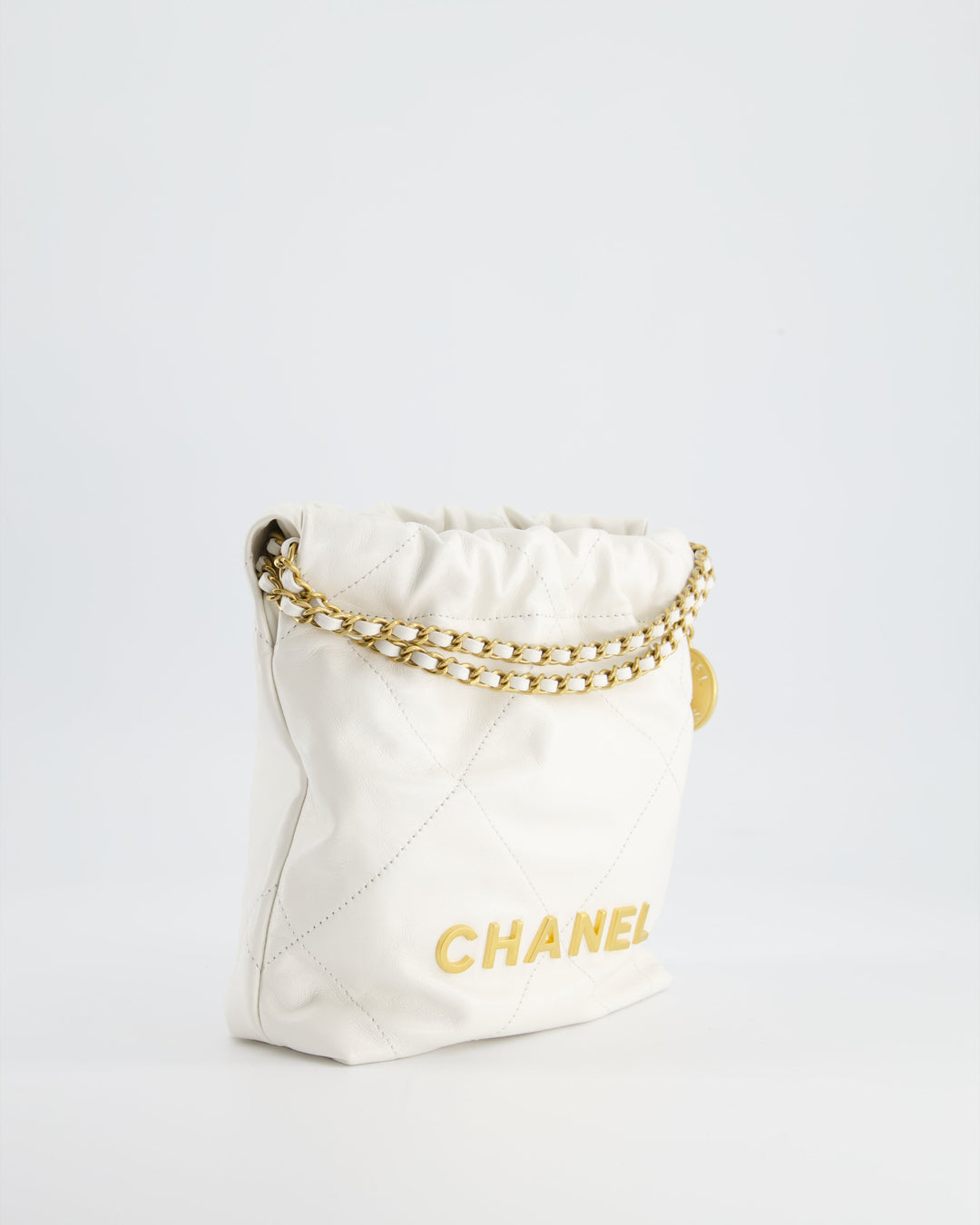 *HOT* Top Quality Chanel Mini 22 Bag in White Calfskin with Gold Hardware