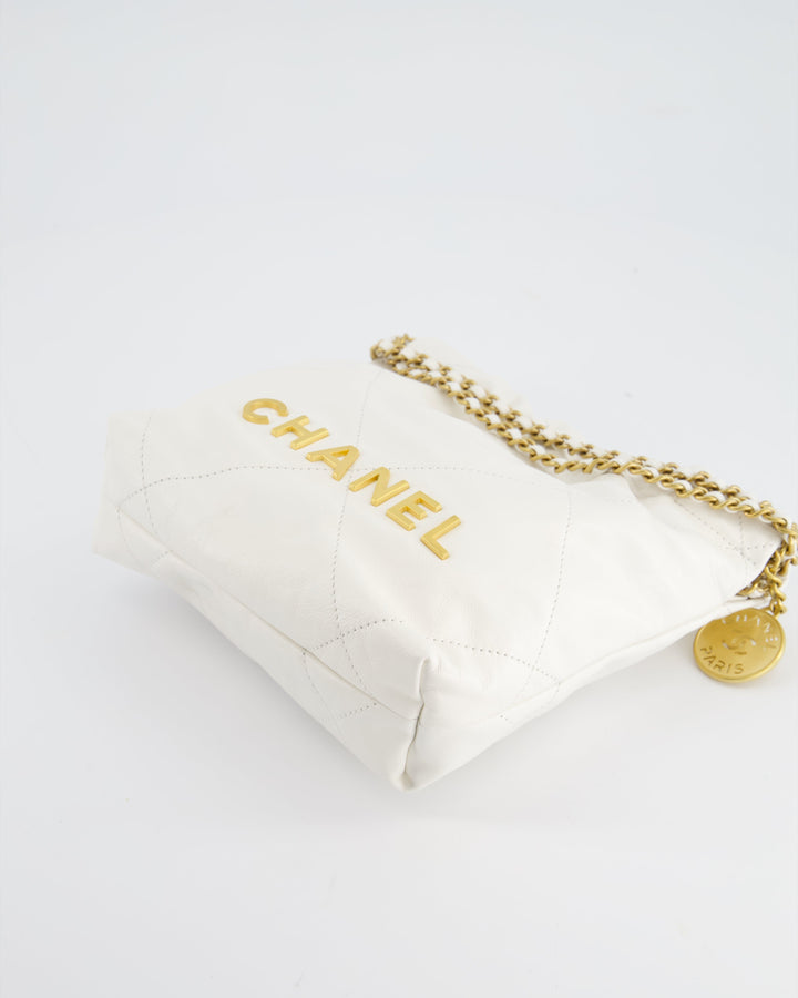 *HOT* Top Quality Chanel Mini 22 Bag in White Calfskin with Gold Hardware