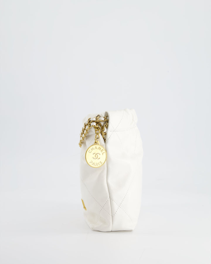 *HOT* Chanel Mini 22 Bag in White Calfskin with Gold Hardware