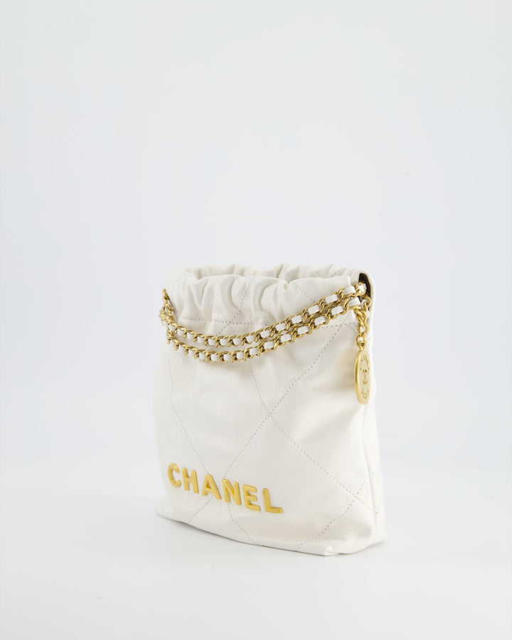 *HOT* Top Quality Chanel Mini 22 Bag in White Calfskin with Gold Hardware