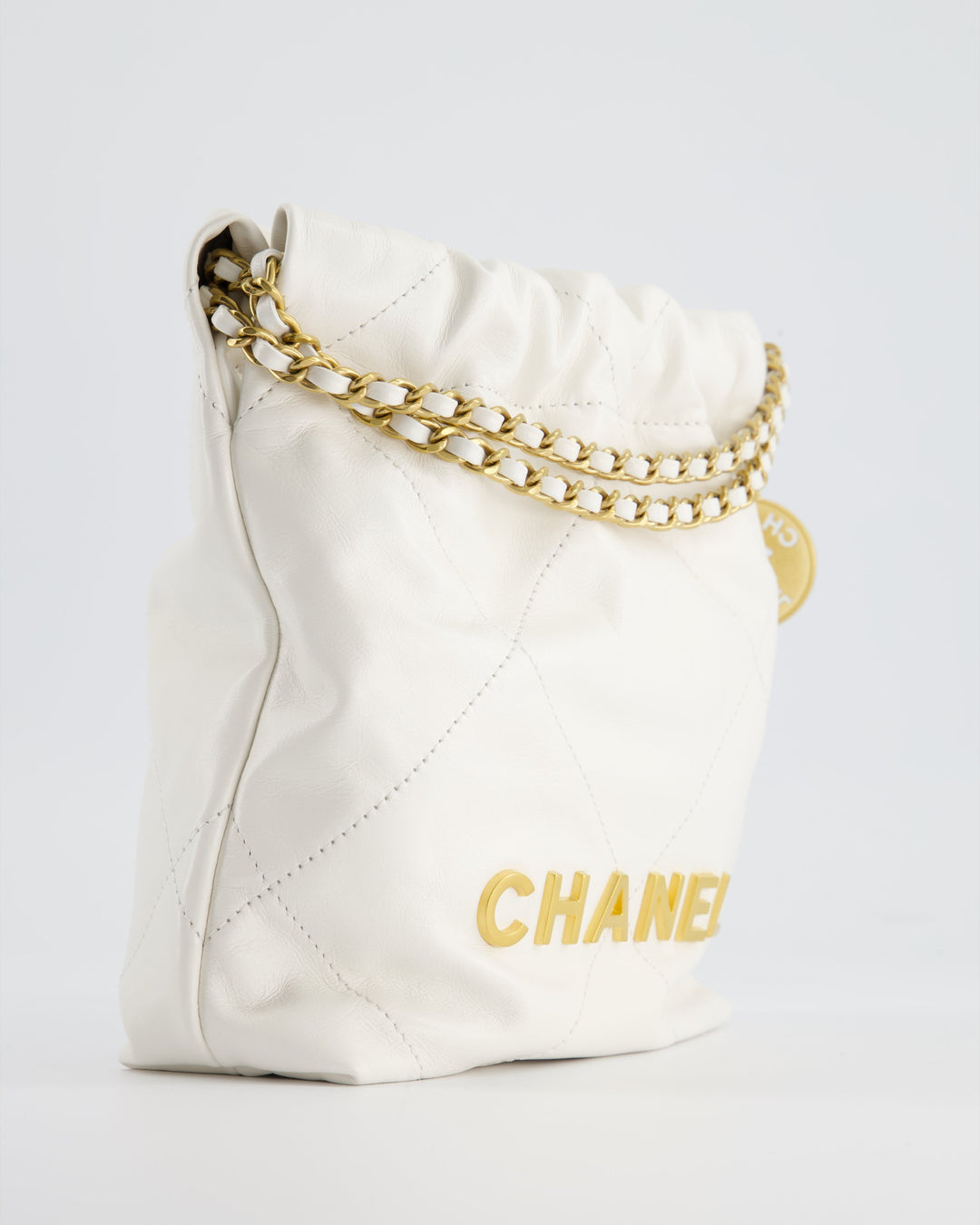 *HOT* Top Quality Chanel Mini 22 Bag in White Calfskin with Gold Hardware