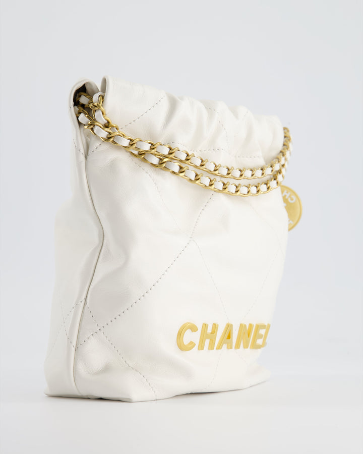 *HOT* Top Quality Chanel Mini 22 Bag in White Calfskin with Gold Hardware