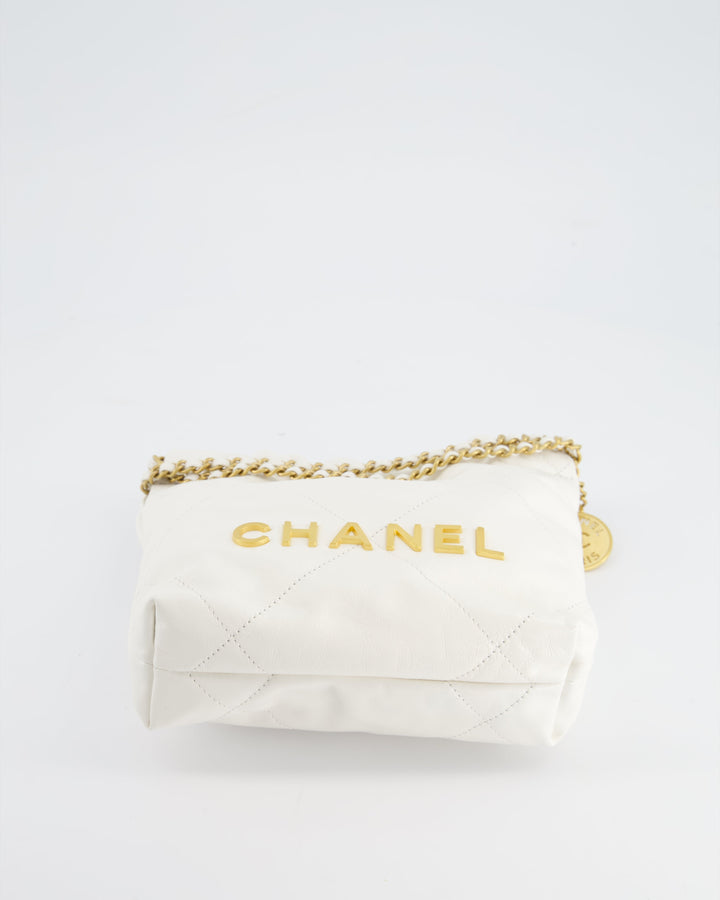 *HOT* Top Quality Chanel Mini 22 Bag in White Calfskin with Gold Hardware