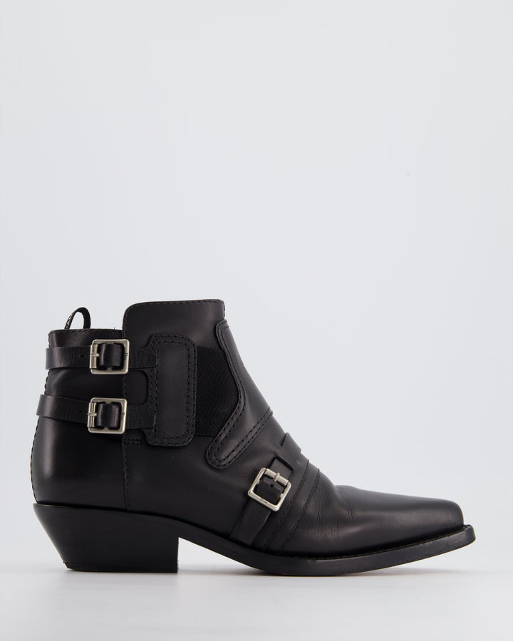 Christian Top quality Dior Black Leather Ankle Saddle Boots with Silver Buckle Size EU 37.5