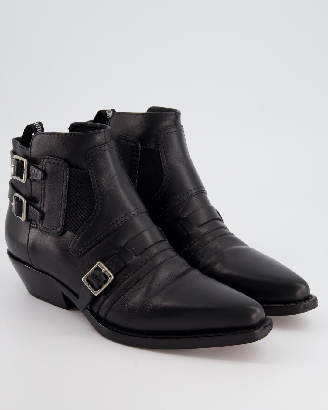 Christian Top quality Dior Black Leather Ankle Saddle Boots with Silver Buckle Size EU 37.5