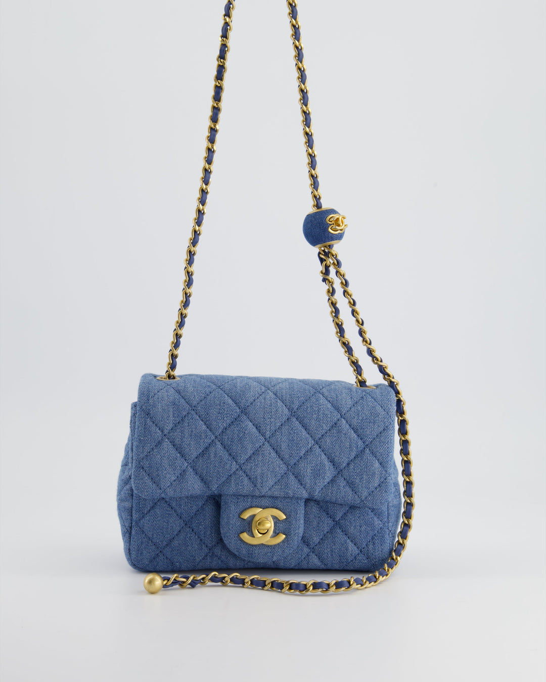 *HOT* Top Quality Chanel Coco Crush Mini Square Flap Bag in Denim with Brushed Gold Hardware