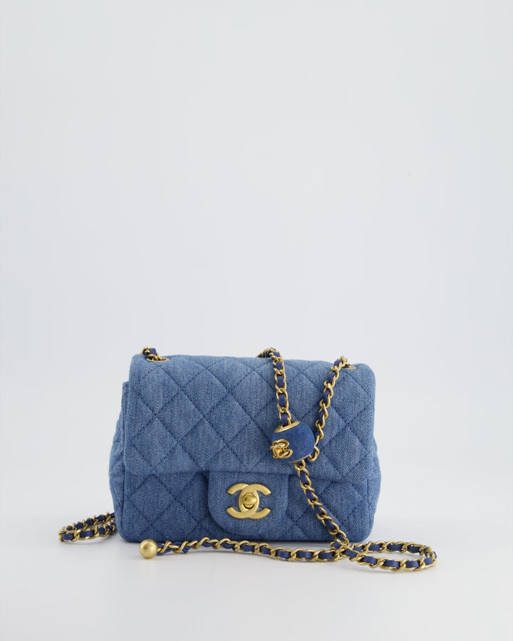 *HOT* Top Quality Chanel Coco Crush Mini Square Flap Bag in Denim with Brushed Gold Hardware