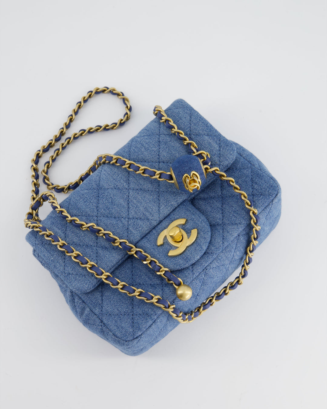 *HOT* Top Quality Chanel Coco Crush Mini Square Flap Bag in Denim with Brushed Gold Hardware