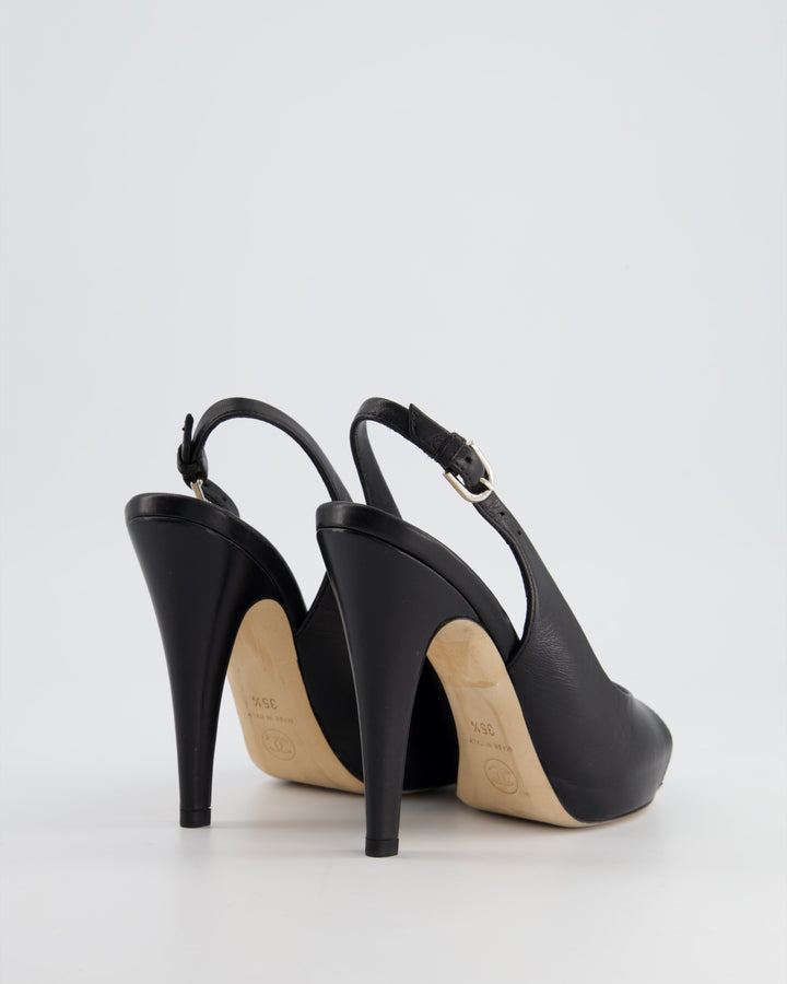 *FIRE PRICE* Top Quality Chanel Black Open-Tie Sling Back with CC Stitched Logo Size EU 35.5