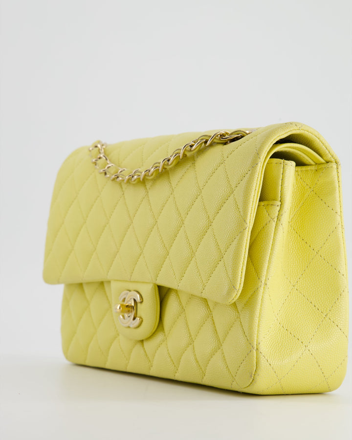 Top Quality Chanel Sorbet Yellow Medium Classic Double Flap Bag in Caviar Leather with Champagne Gold Hardware